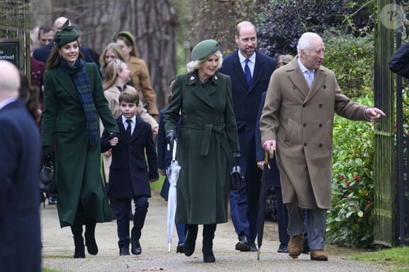 Catherine (Kate) Middleton, princesse de Galles, Prince Louis, le prince William, prince de Galles, Le roi Charles III d'Angleterre et Camilla Parker Bowles, reine consort d'Angleterre - La famille royale britannique se rend à la messe de Noël à Sandringham le 25 décembre 2024.