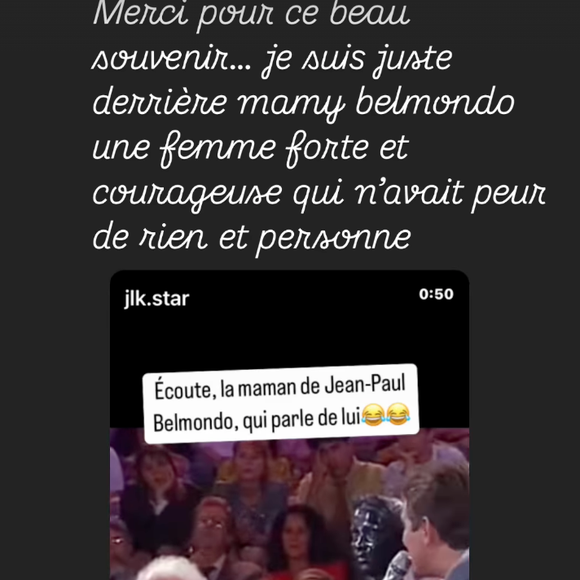 Luana Belmondo a partagé dans la story de son compte Instagram une vidéo dans laquelle la mère de Jean-Paul Belmondo s'exprime au sujet de son illustre fils.