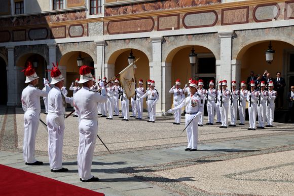 La Garde Princière se prépare à l'arrivée du Président français pour une visite d'Etat de deux jours à Monaco. Photo by Ludovic Marin/Pool/ABACAPRESS.COM