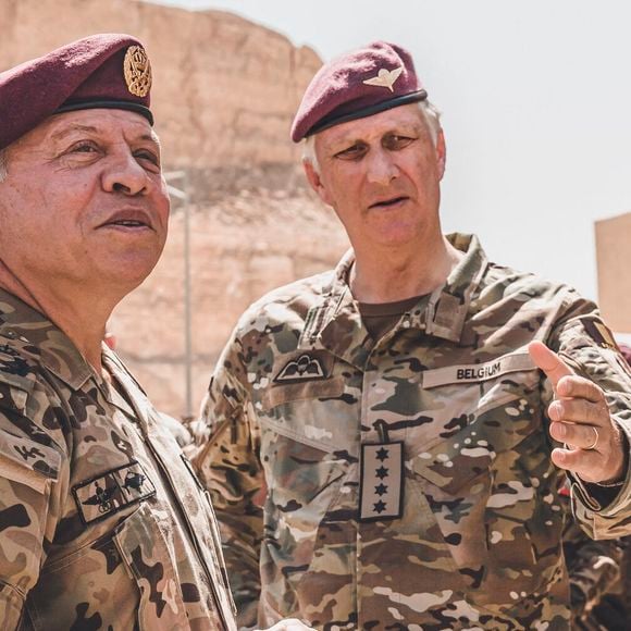 Le roi Philippe de Belgique en visite au centre d'entrainement militaire des opérations spéciales à Amman, à l'occasion de son voyage officiel en Jordanie. Le 14 juin 2023 (Photonews / Bestimage).
