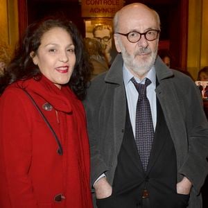 Bertrand Blier et sa femme Farida Rahouadj - Générale de la pièce "La porte à côté" au Théâtre Édouard VII à Paris, le 10 fevrier 2014.