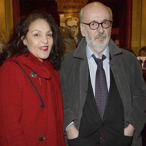 Bertrand Blier et sa femme Farida Rahouadj - Générale de la pièce "La porte à côté" au Théâtre Édouard VII à Paris, le 10 fevrier 2014.
