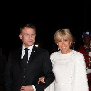 Emmanuel et Brigitte Macron - Dîner d'Etat offert par sa Majesté le roi Mohammed VI du Maroc en l'honneur du Président de la République Emmanuel Macron et de la première dame Brigitte Macron au Palais Royal de Rabat au Maroc le 29 Octobre 2024. © Dominique Jacovides/Bestimage