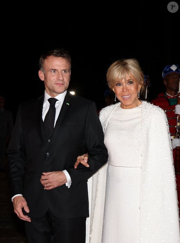 Emmanuel et Brigitte Macron - Dîner d'Etat offert par sa Majesté le roi Mohammed VI du Maroc en l'honneur du Président de la République Emmanuel Macron et de la première dame Brigitte Macron au Palais Royal de Rabat au Maroc le 29 Octobre 2024. © Dominique Jacovides/Bestimage