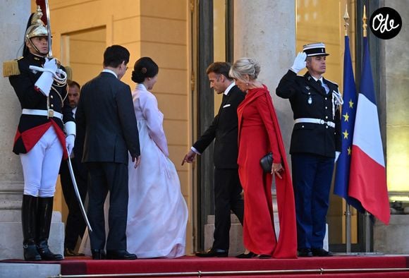 Emmanuel Macron, Brigitte Macron, Lee Jae Myung et Kim Hye Kyung - Dîner d'état de l'Elysée pour le président sud-coréen Lee Jae Myung le 8 septembre 2026  © Christian Liewig/Bestimage