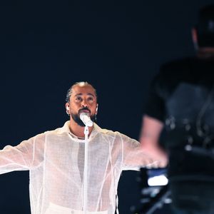 Slimane avec sa chanson "Mon Amour" lors de la dernière répétition générale avant la finale de la 68ème édition du Concours Eurovision de la chanson (ESC) à la Malmö Arena, à Malmö, Suède, le 11 mai 2024. © Andreas Hillergren/TTNews/Bestimage