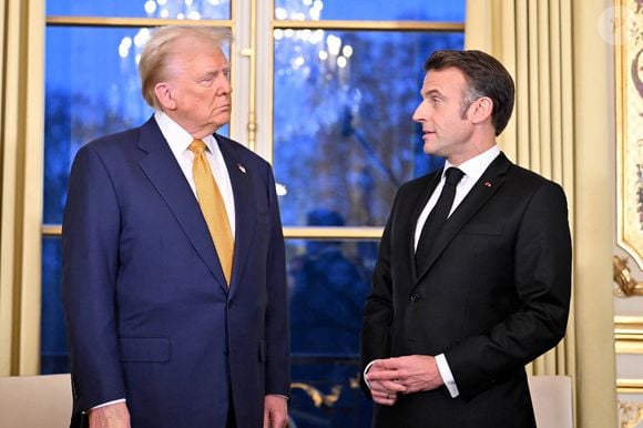 Le président français Emmanuel Macron reçoit son homologue américain Donald Trump au palais présidentiel de l'Elysée à Paris, France, le 7 décembre 2024. © Jeanne Accorsini/Pool/Bestimage