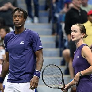 Gael Monfils et Elina Svitolina sont vus pendant le match d'exhibition The Stars Of The Open sur le Arthur Ashe Stadium au USTA Billie Jean King National Tennis Center à Flushing Meadows, New York, USA, le 21 août 2025. Photo by Robert Bell/INSTARimages/ABACAPRESS.COM