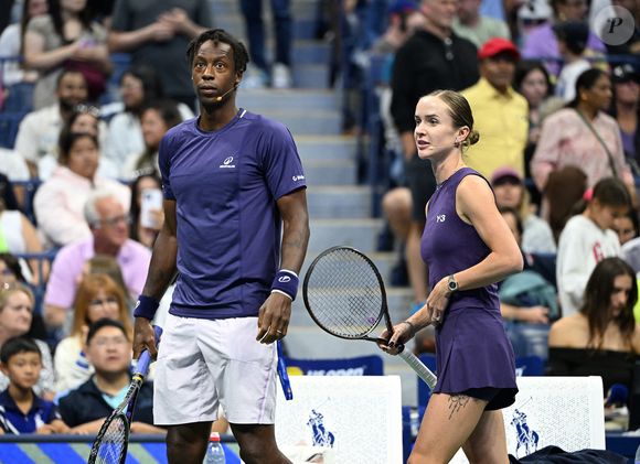 Gael Monfils et Elina Svitolina sont vus pendant le match d'exhibition The Stars Of The Open sur le Arthur Ashe Stadium au USTA Billie Jean King National Tennis Center à Flushing Meadows, New York, USA, le 21 août 2025. Photo by Robert Bell/INSTARimages/ABACAPRESS.COM
