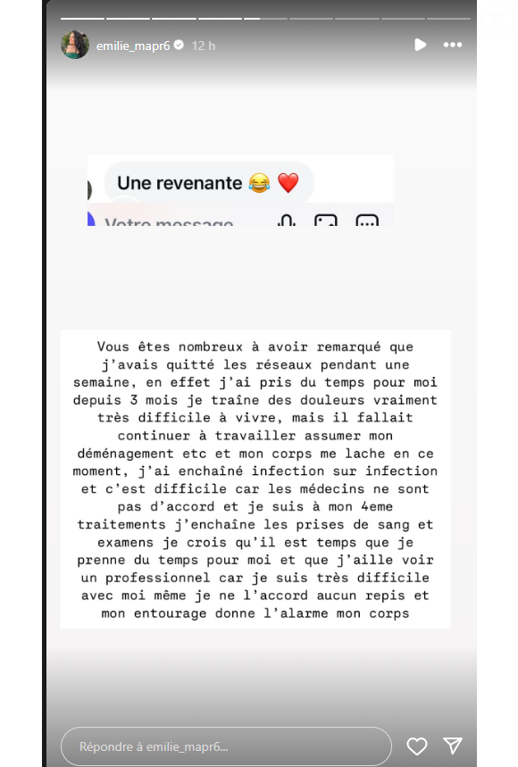 Après un commentaire d'une internaute, elle a avoué qu'elle rencontrait des soucis de santé
Emilie de "Mariés au premier regard", sur Instagram