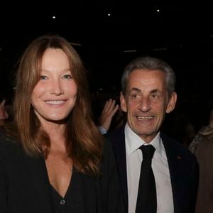 Exclusif - Carla Bruni-Sarkozy, Nicolas Sarkozy lors d'une cérémonie organisée par le Conseil des institutions juives de France (CRIF) en hommage aux victimes des attentats du Hamas du 7 octobre 2023 contre Israël, à l'occasion du premier anniversaire de l'événement, à Paris, le 7 octobre 2024. © Jack Tribeca / Bestimage