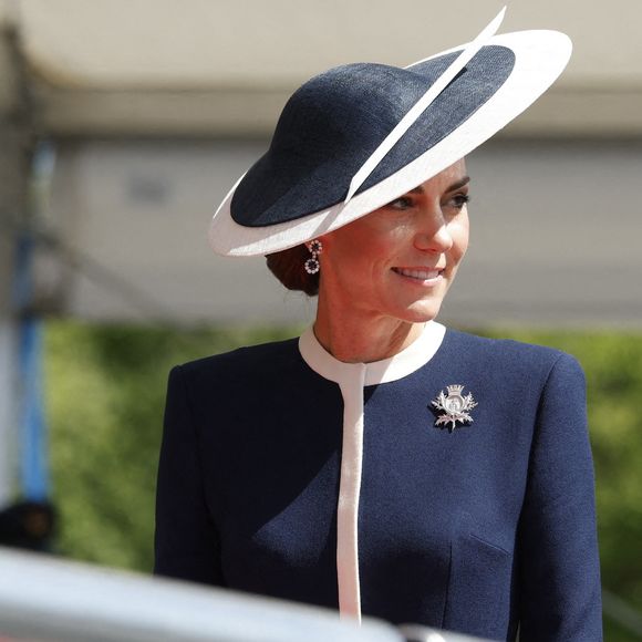 Le Prince de Galles et la Princesse de Galles, commanditaires du HMS Glasgow, assistent à la cérémonie de baptême du navire au chantier naval de BAE Systems à Scotstoun, Glasgow. 22 mai 2025. Photo by Andrew Barr/News Licensing/ABACAPRESS.COM