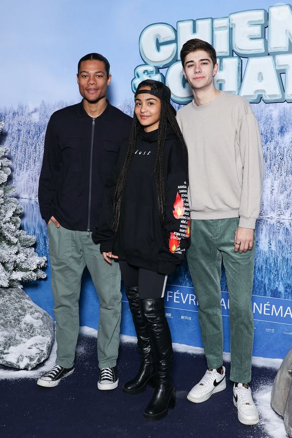 Louis, Candice et Axel Marbeuf Star Academy 2023 assistent à l'avant-première du film 'Chien Et chat' au Cinéma UGC Normandie le 11 février 2024 à Paris, France. Photo Nasser Berzane/Abaca