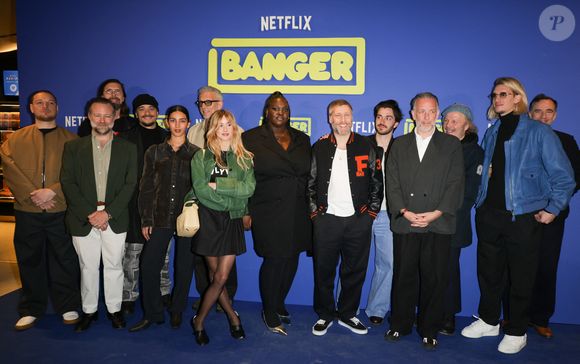 Alexis Manenti, Mister V, Nina Zem, Vincent Cassel, Bertrand Lagros de Langeron a.k.a. 'So Me', Deborah Lukumuena, Tom Dingler, David Dewaele, Stephen Dewaele, Paul Mirabel, Alice Moitié, Philippe Katerine et Panayotis Pascot - Avant-première du film "Banger" au Pathé Wepler à Paris le 1er avril 2025. © Coadic Guirec/Bestimage