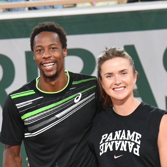 Exclusif - Gaël Monfils et sa femme Elina Svitolina - Benoît Paire, Gaël Monfils, Domingo (Pierre Alexis Bizot) et Zerator (Adrien Nougaret) deux streamers se rencontrent lors d'un match de tennis à Roland Garros, Paris. © Veeren/Bestimage