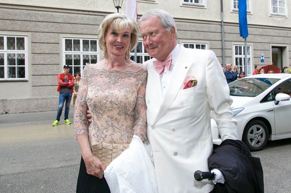 Claudia Huebner, Wolfgang Porsche - Salzburg Festival 2016 'The Love of Danae' Arrivées. Le 31 juillet 2016. Photo Press Service / BESTIMAGE