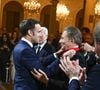 Parmi les invités figuraient sa nièce Marie Drucker, sa fille Stéfanie Jarre, Jean-Michel Jarre et Brigitte Macron.
Exclusif - M.Drucker reçoit la médaille de Commandeur de la Légion d’honneur par le président de la République Française Emmanuel Macron au palais de l'Elysée à Paris, le 13 février 2025.
© Guillaume Gaffiot / Bestimage