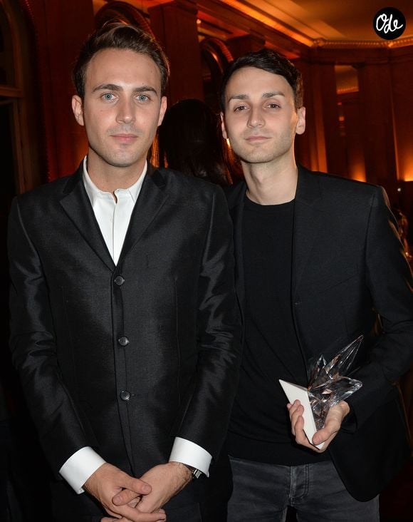 Sebastien Meyer (prix Jeunes Créateurs de l'ANDAM), Arnaud Vaillant (prix Jeunes Créateurs de l'ANDAM) - Cérémonie de remise du prix de l'Andam 2014 à l'hôtel Potocki, Chambre de Commerce et d'Industrie de Paris. Le 26 septembre 2014