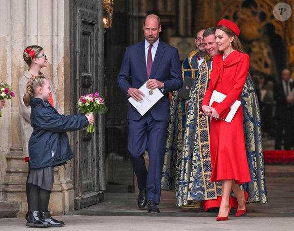 Le prince William, prince de Galles, et Catherine (Kate) Middleton, princesse de Galles, à la sortie de l'abbaye de Westminster lors du "Commonwealth Day 2025", le 10 mars 2025. (Backgrid UK/ Bestimage).
