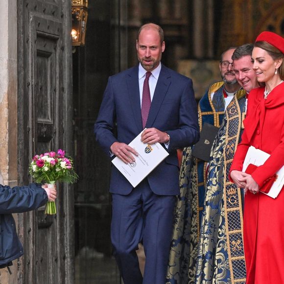 Le prince William, prince de Galles, et Catherine (Kate) Middleton, princesse de Galles, à la sortie de l'abbaye de Westminster lors du "Commonwealth Day 2025", le 10 mars 2025. (Backgrid UK/ Bestimage).