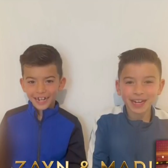 Zayn et Madi, les jumeaux d'Adil Rami, adressent un message vidéo à leur papa dans "Danse avec les stars" sur TF1 le 28 février 2025.