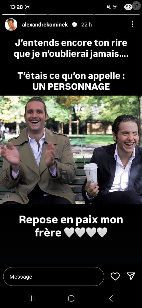 Capture d'écran de la story Instagram d'Alexandre Kominek
