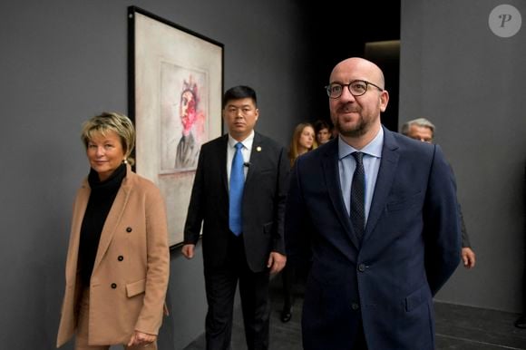 La baronne Myriam Ullens de Schooten, le Premier ministre belge Charles Michel et le baron Guy Ullens de Schooten photographiés lors du premier jour d'une visite officielle du Premier ministre en Chine, le dimanche 30 octobre 2016 à Pékin, en Chine. Photo by ABACAPRESS.COM