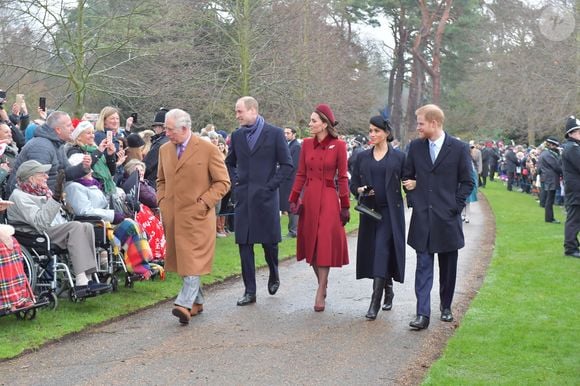 Le prince Charles, le prince William, la duchesse de Cambridge et le duc et la duchesse de Sussex. Les membres de la famille royale assistent à l'office du jour de Noël à l'église St Mary Magdalane Sandringham, Royaume-Uni, 25 décembre 2018. Photo Arthur Edwards/The Sun/News Licensing/ABACAPRESS.COM