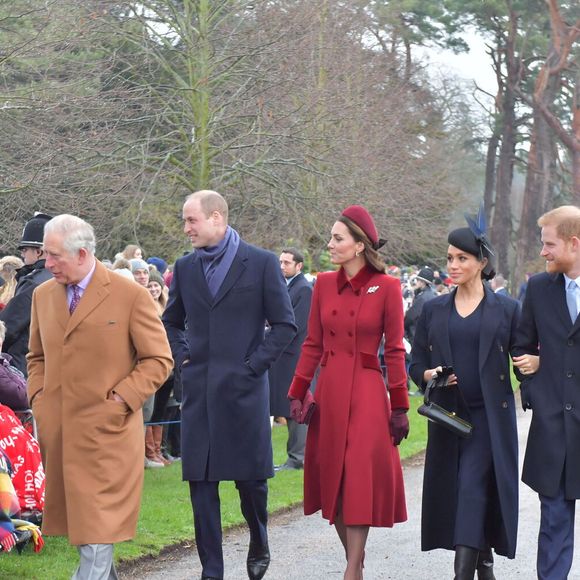 Le prince Charles, le prince William, la duchesse de Cambridge et le duc et la duchesse de Sussex. Les membres de la famille royale assistent à l'office du jour de Noël à l'église St Mary Magdalane Sandringham, Royaume-Uni, 25 décembre 2018. Photo Arthur Edwards/The Sun/News Licensing/ABACAPRESS.COM