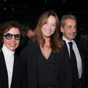 Exclusif - Louis Sarkozy, Rachida Dati, Carla Bruni-Sarkozy, Nicolas Sarkozy lors d'une cérémonie organisée par le Conseil des institutions juives de France (CRIF) en hommage aux victimes des attentats du Hamas du 7 octobre 2023 contre Israël, à l'occasion du premier anniversaire de l'événement, à Paris, le 7 octobre 2024. © Jack Tribeca / Bestimage