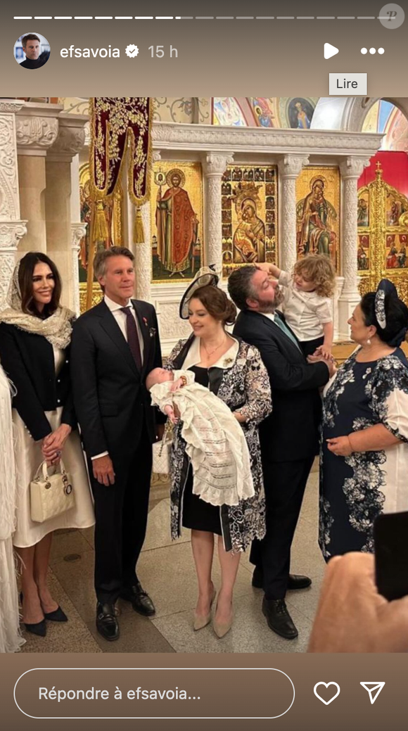 Ensemble, ils ont assisté au au baptême de la princesse Kira Leonida de Russie

Emmanuel Philibert de Savoie et sa compagne Adriana Abascal lors du baptême de la princesse Kira Leonida, fille du grand-duc George Romanov et de la princesse Victoria Romanovna de Russie, à Moscou le lundi 14 juillet 2025.
Crédit : efsavoia/Instagram
