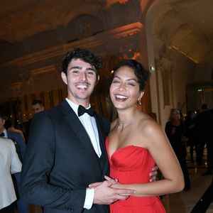 Vaimalama Chaves (Miss France 2019) et son fiancé Nicolas Fleury - Soirée du 10ème anniversaire de l'hôtel Peninsula à Paris le 28 novembre 2024. © Rachid Bellak/Bestimage
