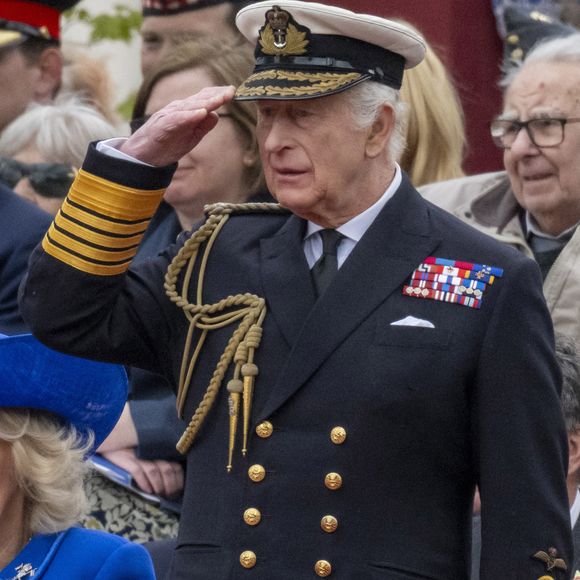 Le roi Charles III d'Angleterre - Le 5 mai 2025, défilé militaire pour marquer le 80e anniversaire de la Victoire en Europe. © Ray Tang/ZUMA Press Wire