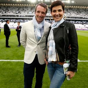 Stéphane Rotenberg et Cristina Cordula lors du match de Ligue 1 de football opposant les Girondins de Bordeaux (FCGB) au HSC Montpellier au Nouveau Stade de Bordeaux, dans le sud-ouest de la France, le 23 mai 2015. Photo de Patrick Bernard/ABACAPRESS.COM