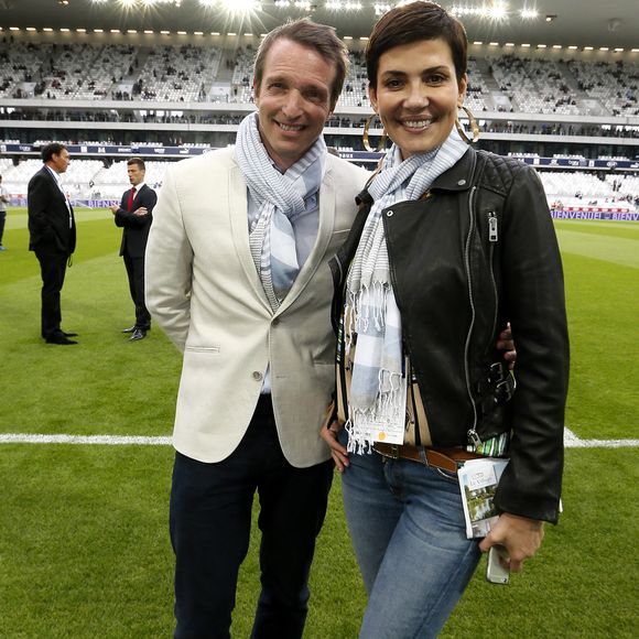 Stéphane Rotenberg et Cristina Cordula lors du match de Ligue 1 de football opposant les Girondins de Bordeaux (FCGB) au HSC Montpellier au Nouveau Stade de Bordeaux, dans le sud-ouest de la France, le 23 mai 2015. Photo de Patrick Bernard/ABACAPRESS.COM