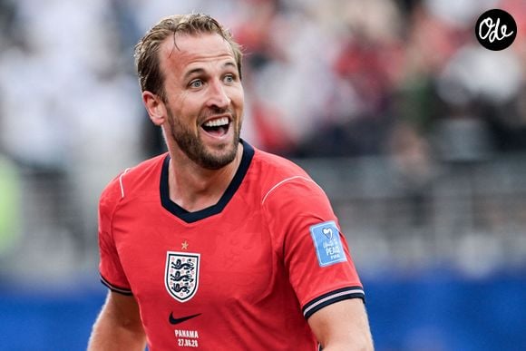 L'Anglais Harry Kane célèbre le deuxième but de son équipe lors du match de phase de groupes de la Coupe du monde de la FIFA entre le Panama et l'Angleterre, au New York New Jersey Stadium, à East Rutherford le 26 juin 2026.