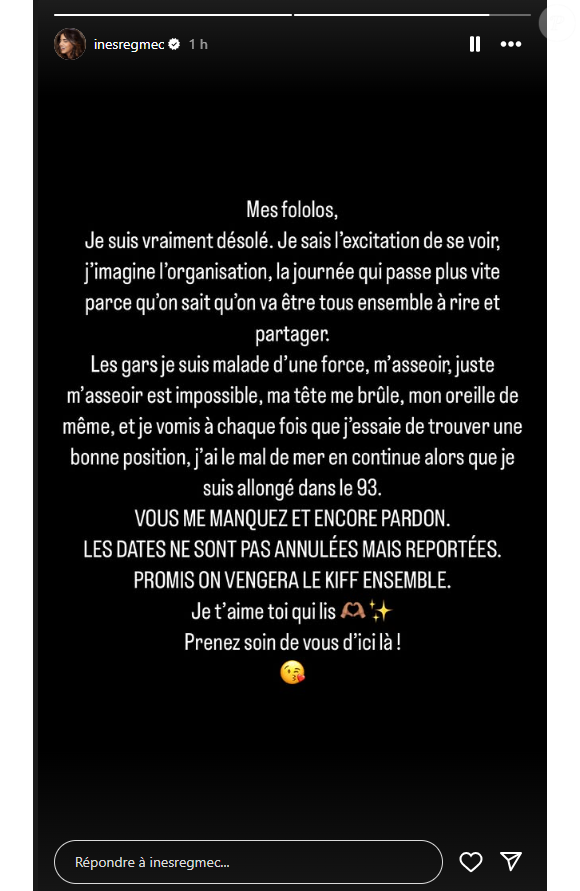 L'humoriste a été contrainte d'annuler trois dates de son spectacle

Inès Reg annonce l'annulation de trois représentations de son spectacle - Instagram, 23 mai 2025