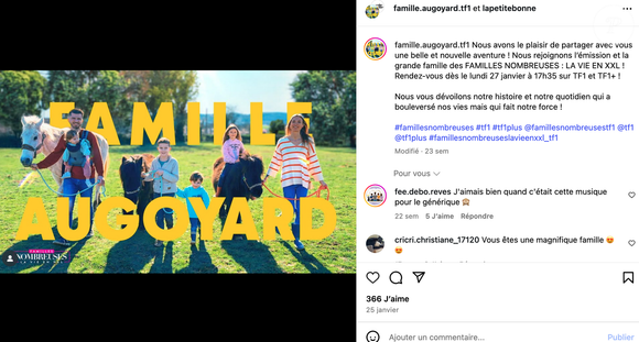 En effet, la famille Augoyard a intégré le programme il y a seulement quelques mois

La famille Augoyard sur Instagram.
Crédit : Instagram/famille.augoyard.tf1