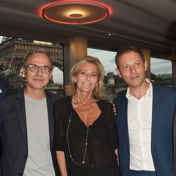Semi-exclusif - Philippe Besson et son compagnon Sofiane, Claire Chazal, Marc-Olivier Fogiel et son mari François Roelants - Soirée du 90ème anniversaire de Line Renaud sur le Bateau Potel et Chabot "Pavillon Seine" à Paris le 2 juillet 2018. © Coadic Guirec/Bestimage
