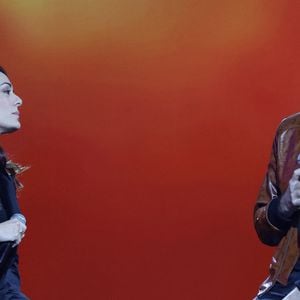 Exclusif - Sofia Essaïdi, Christophe Willem lors de l'enregistrement de l'émission "Nos voix pour toutes" au profit de la Fondation des femmes à l’Adidas Arena diffusée sur TMC le 25 novembre 2025, à Paris, France, le 19 novembre 2025. © Guirec-Moreau/Bestimage