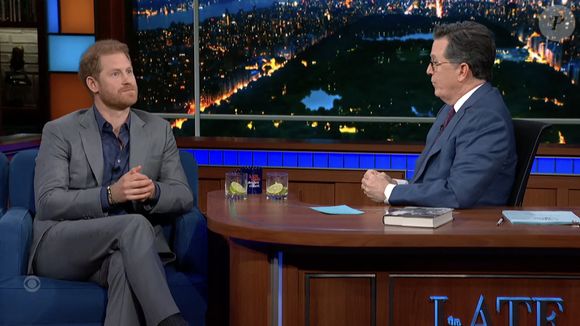 Le prince Harry donne une interview sur le plateau de Stephen Colbert à propos de la vie après la mort. Photo par JLPPA / Bestimage