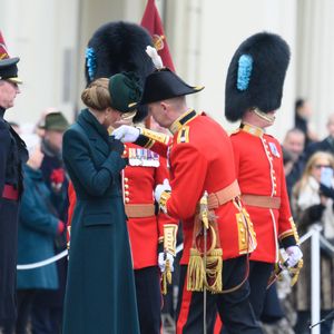 Catherine (Kate) Middleton, princesse de Galles, colonel des Irish Guards, visite le régiment lors du défilé de la Saint-Patrick à la caserne Wellington de Londres, Royaume Uni, le 17 mars 2025. © Justin Goff/GoffPhotos/Bestimage