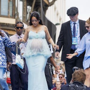 Rakim Athelaston Mayers aka ASAP Rocky et Robyn Rihanna Fenty photographiés lors de la première mondiale du nouveau film 'De Smurfen/ Les Schtroumpfs, le 28 juin 2025 à Bruxelles, Belgique. Photo by ABACAPRESS.COM
