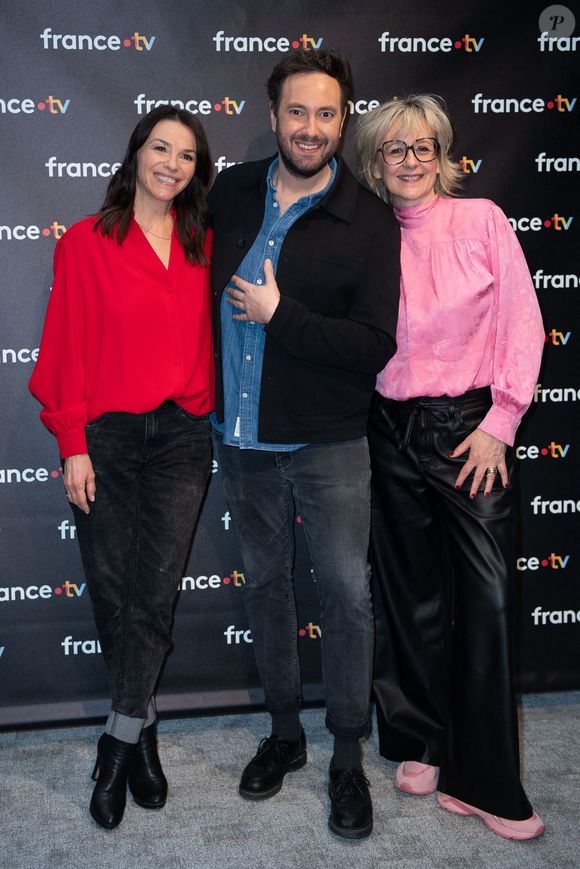 Sophie Le Saint, Adrien Rohard et Sylvie Adigard assistent au 40ème anniversaire de l'émission Télé Matin dans les locaux de France Télévision à Paris, France, le 06 février 2025. Photo par Aurore Marechal/ABACAPRESS.COM