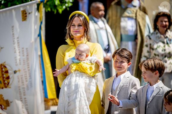 Baptême de la princesse Inès dans l'église du château de Drottningholm sur l'île de Lovön, le jour des noces d'étain du prince Carl Philip de Suède et de la princesse Sofia (Hellqvist) de Suède.
© Dana Press / Bestimage