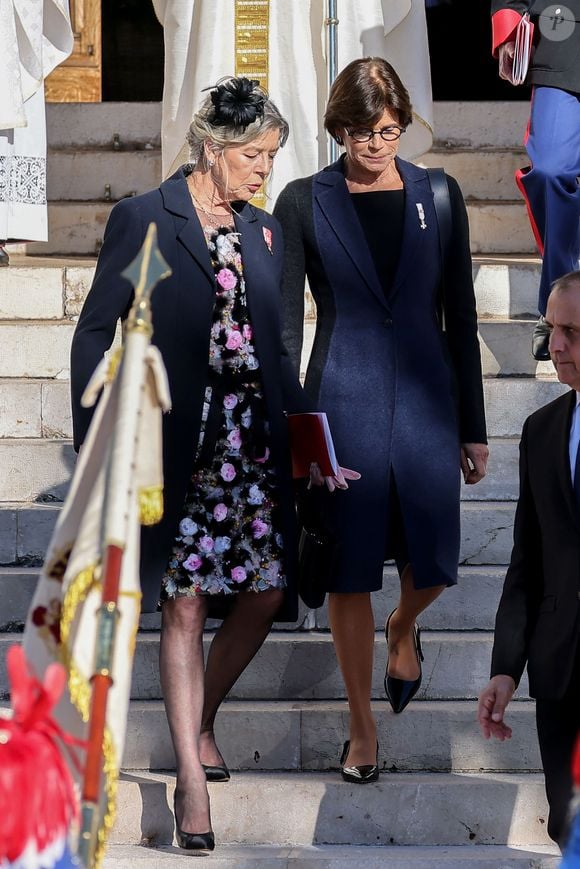 La princesse Caroline de Hanovre, la princesse Stéphanie de Monaco - La famille princière de Monaco quitte la cathédrale Notre-Dame Immaculée ou la messe solennelle d'action de grâce et un Te Deum ont été célébré à l'occasion de la Fête Nationale de Monaco le 19 novembre 2024. © Dominique Jacovides - Bruno Bebert / Bestimage