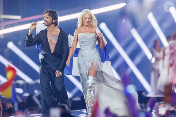 15 mai 2026, Autriche, Vienne : Linda Lampenius et Pete Parkkonen de Finlande montent sur scène pour répéter la finale du 70ème Concours Eurovision de la Chanson. Photo par Jens Büttner/ Abacapress.com