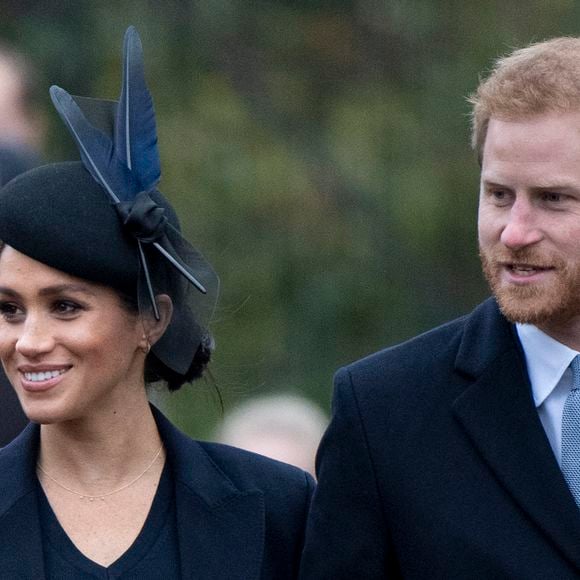 Le prince Harry, duc de Sussex et sa femme Meghan Markle, la duchesse de Sussex enceinte - La famille royale britannique se rend à la messe de Noël à l'église Sainte-Marie-Madeleine à Sandringham, le 25 décembre 2018. 