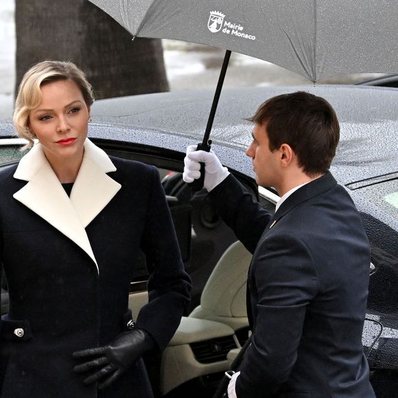 La princesse Charlene assiste à la messe pontificale dans le cadre de la célébration de la Sainte Devote, sainte patronne de Monaco, à Monaco le 27 janvier 2025. © Bruno Bebert / Bestimage