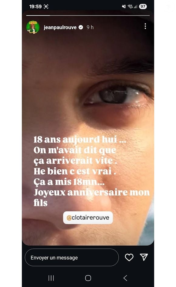 Capture d'écran de la story de @jeanpaulrouve sur Instagram